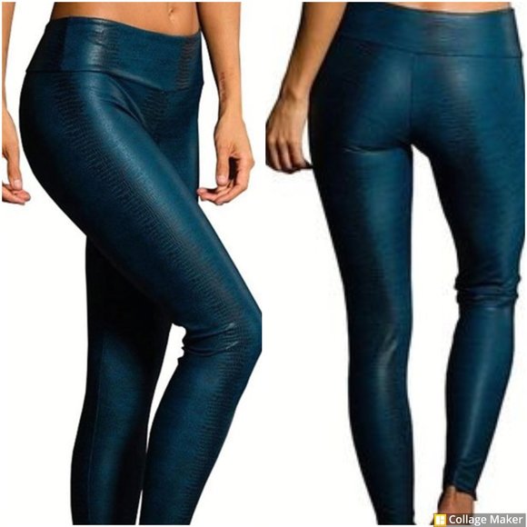 Onzie Deep Turquoise Fiji Snake Print Leggings M/L - Picture 1 of 5